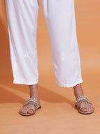 Pahnaz Luxury Rayon Chikankari Handwork Palazzo-White | Grocsy