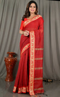 Exclusive Collection Beautiful Khadi Cotton Red Handloom Saree | Grocsy