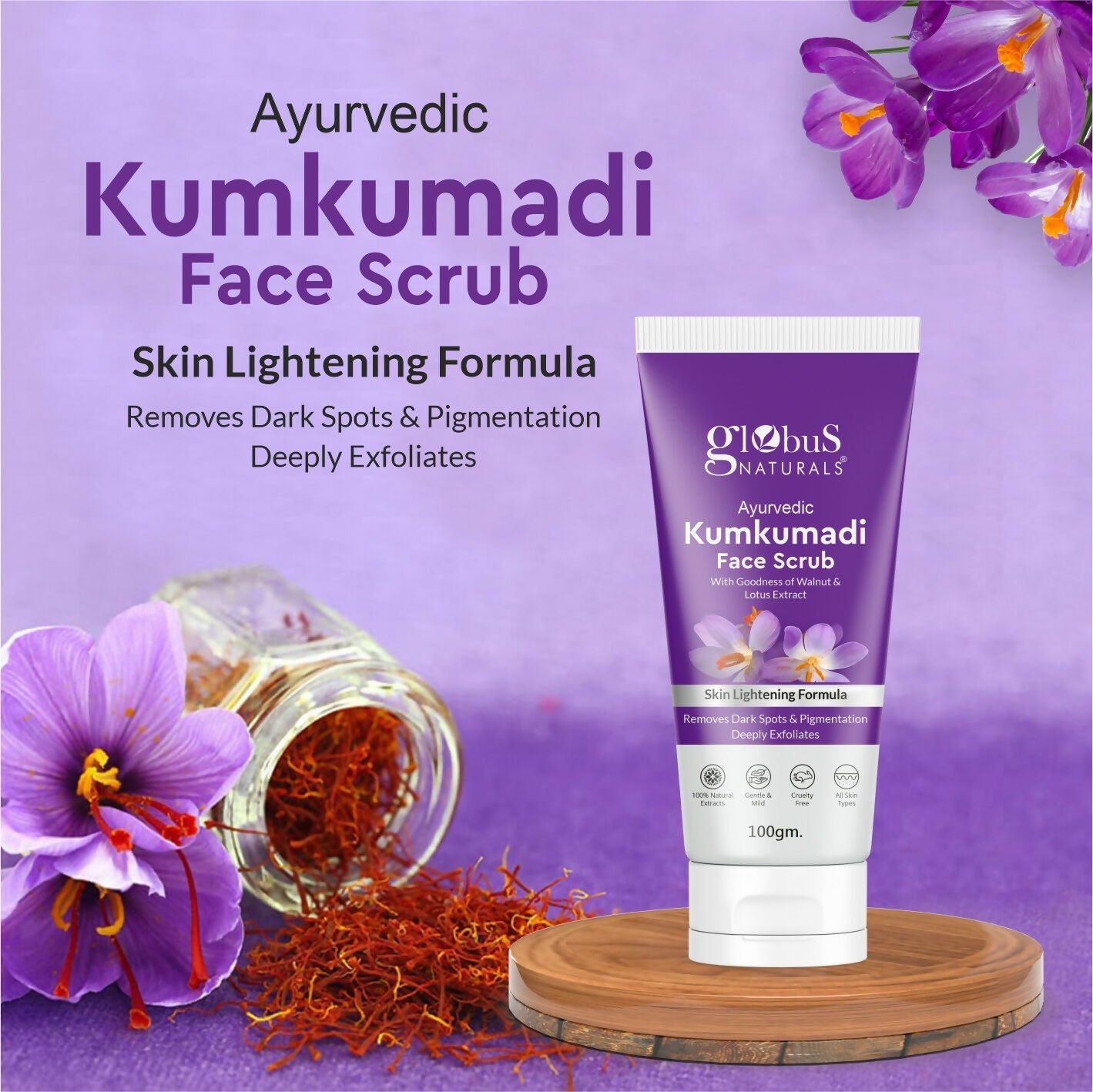 Globus Naturals Ayurvedic Kumkumadi Skin Lightening Face Scrub | Grocsy