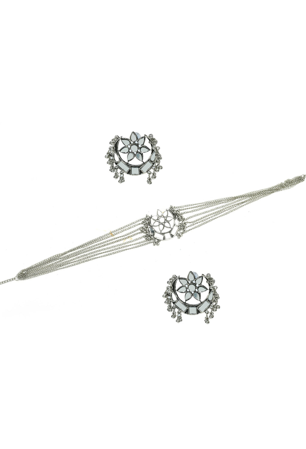 Mominos Fashion Johar Kamal Silver-Plated Brass Finish Mirror Work Choker For Women | Grocsy