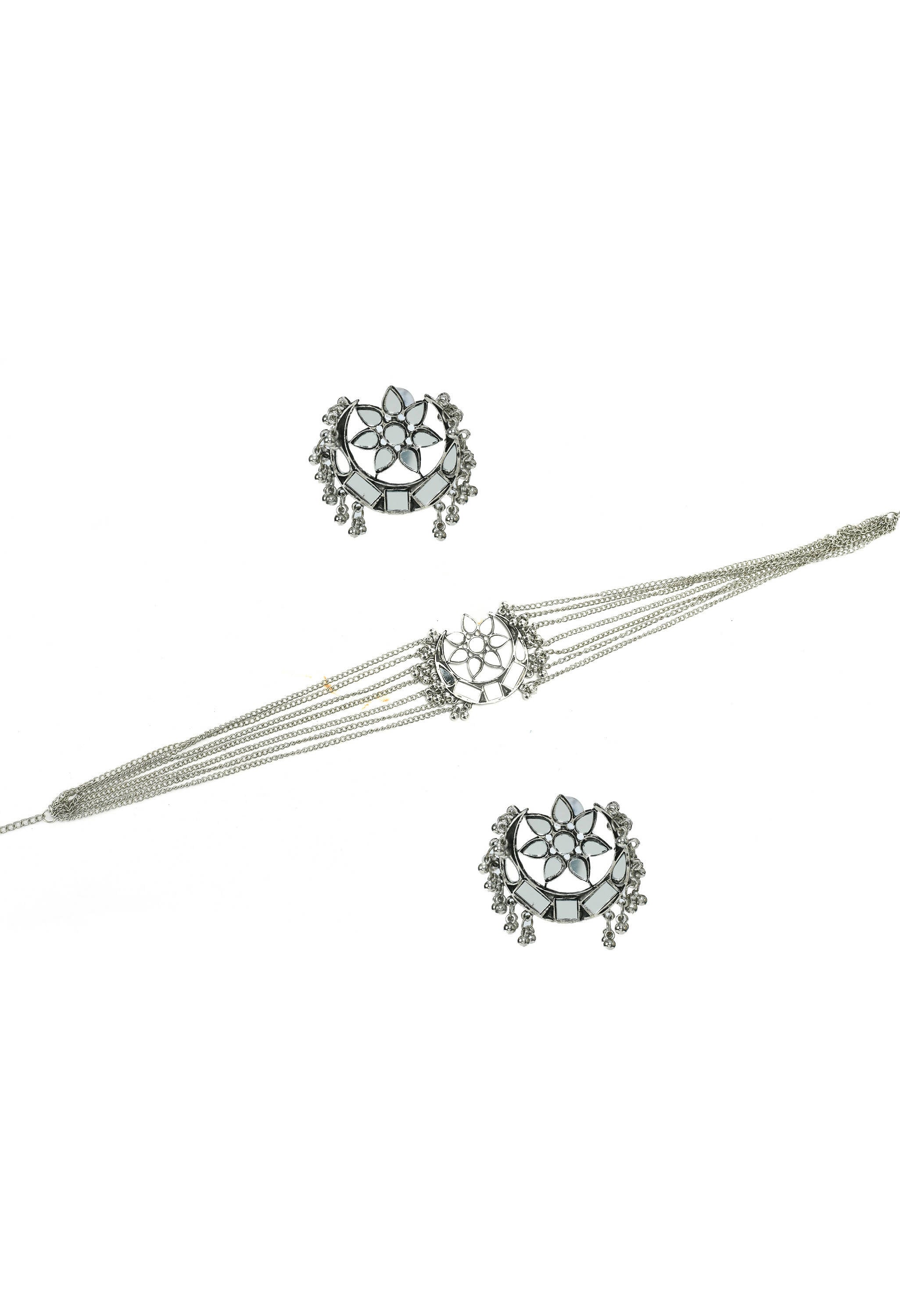Mominos Fashion Johar Kamal Silver-Plated Brass Finish Mirror Work Choker For Women | Grocsy