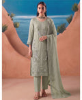 KC Heavy Chiffon Silk Green Hand Embroidered Straight Suit For Women Wedding | Grocsy