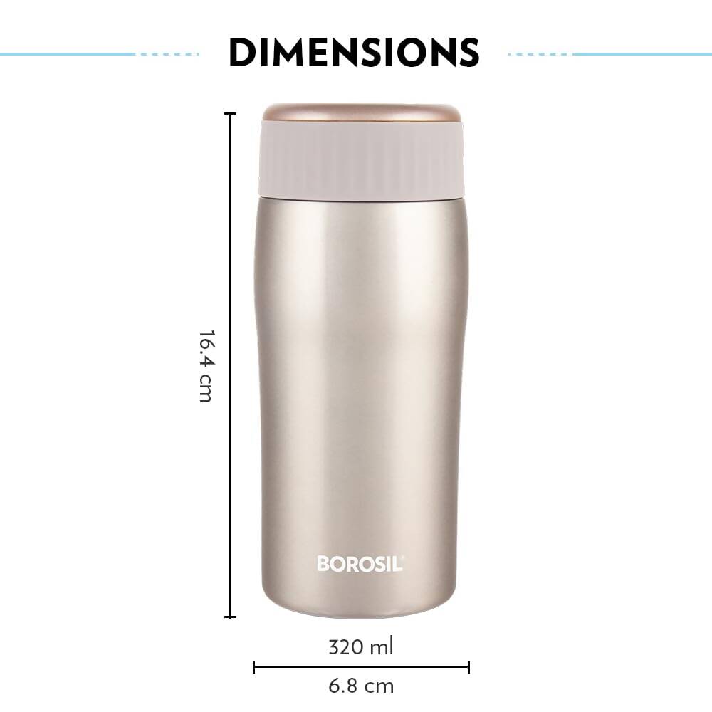 Borosil Cosmic Insulated Water Bottle Tumbler - 320ml (Gold) | Grocsy