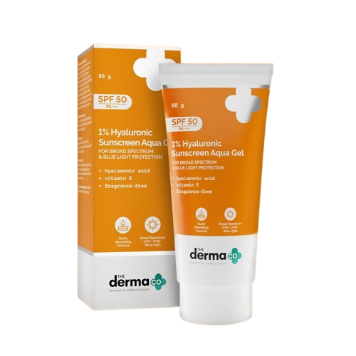 The Derma Co 1% Hyaluronic Sunscreen Aqua Gel with SPF 50 | Grocsy