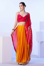 Red Satin Moss Solid Designer & Lace Work Saree - Samaa | Grocsy