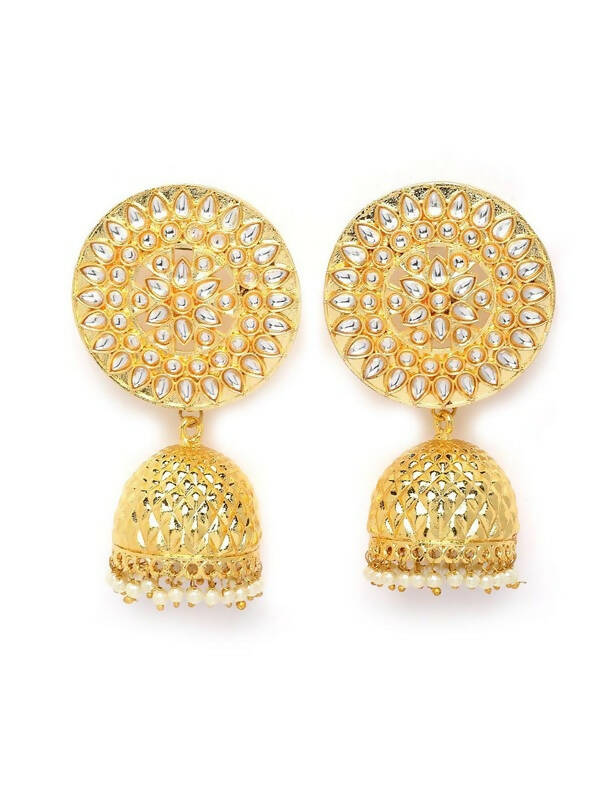 Gold-Polished Circular Shaped Brass Jhumka Earrings For Women and Girls By House of Ree - Swadesiicart