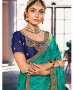 Sea Green Solid Vichitra Saree With Unstitched Blouse Piece - Selena | Grocsy