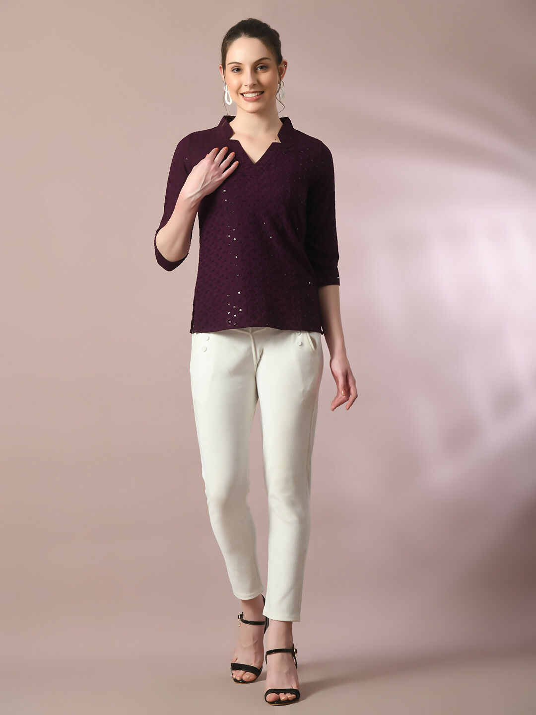 Myshka Women's Violet Embellished Cotton Regular Party Tunic | Grocsy