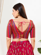 Joban Fashion Pink Multi Brocade Padded Blouse With V Neck Elbow Sleeves | Grocsy