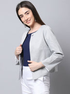 Even Apparels Grey Polywool Open Front Statement Women's Jacket (PW681) | Grocsy