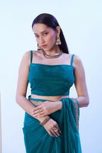 Firozi C/H Net Solid Designer & Lace Work Saree - Samaa | Grocsy