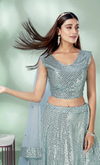 Sky Blue Net Heavy Sequence work Lehenga Choli with Dupatta - Tanya | Grocsy