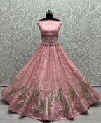 Jyoti Fashion Women's Pink Bridal Net Fancy Foil & Sequins with Multi Thread Embroidered Wedding Lehenga Choli | Grocsy
