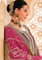 Dazzling Wine Embroidered Chinnon Palazzo Salwar Kurta - Emponline | Grocsy