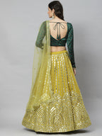 Fluorescent green Georgette Paper Mirror Embroidery Work Lehenga Choli with Dupatta - Jivika | Grocsy