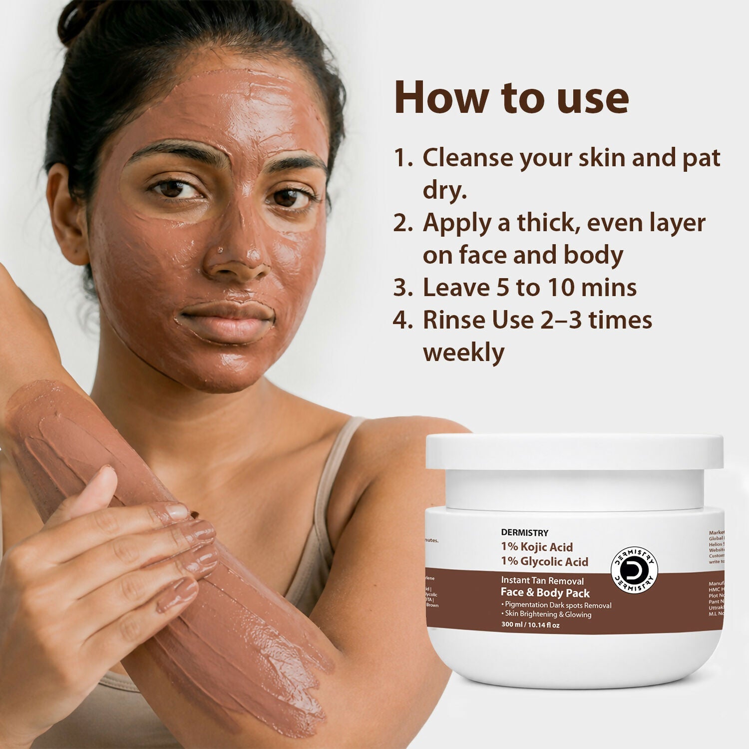 Dermistry 1% Kojic Acid 1% Glycolic Acid Instant D Tan Face & Body Pack | Grocsy