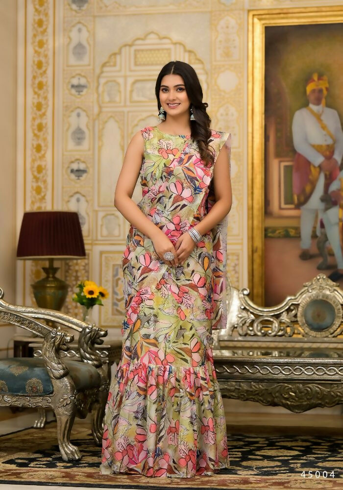 Partywear Designer Parrot Slime Georgette Fancy Saree - Anbazaar | Grocsy