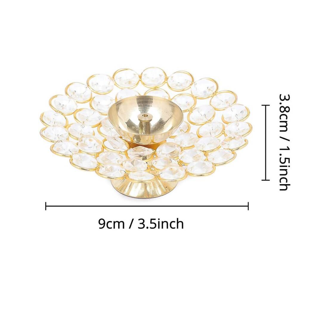 Tied Ribbons Set of 2 Gold-Toned Decorative Crystal Diyas | Grocsy