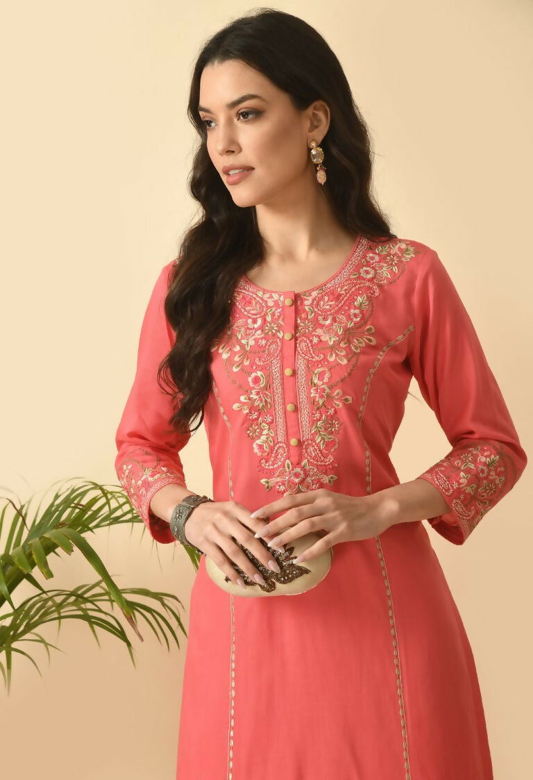 Joban Fashion Coral Cotton Rayon Kurta Set | Grocsy