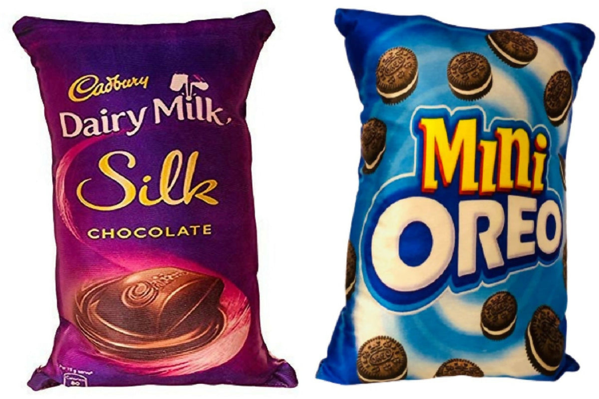 Unique Fashion Pack of 2 Microfibre Filled Reversible Cushion For Kids - Dairy Milk Silk And Mini Oreo | Grocsy