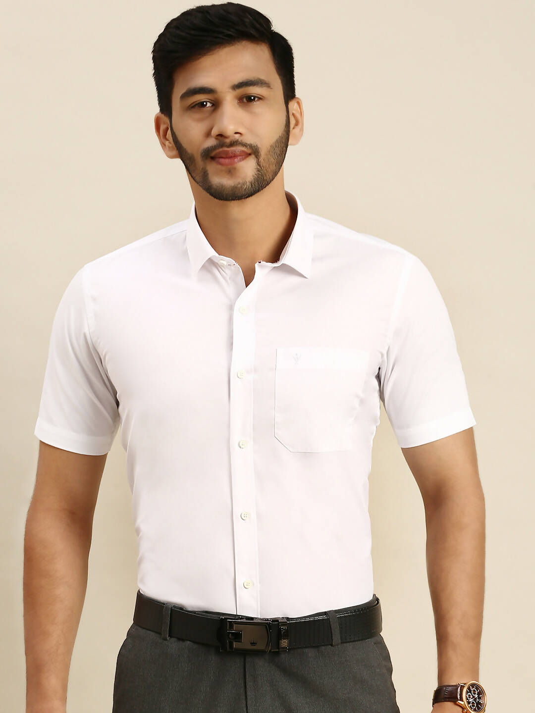 Ramraj Cotton Mens Half Sleeve Formal 100 % Cotton White Shirt | Grocsy