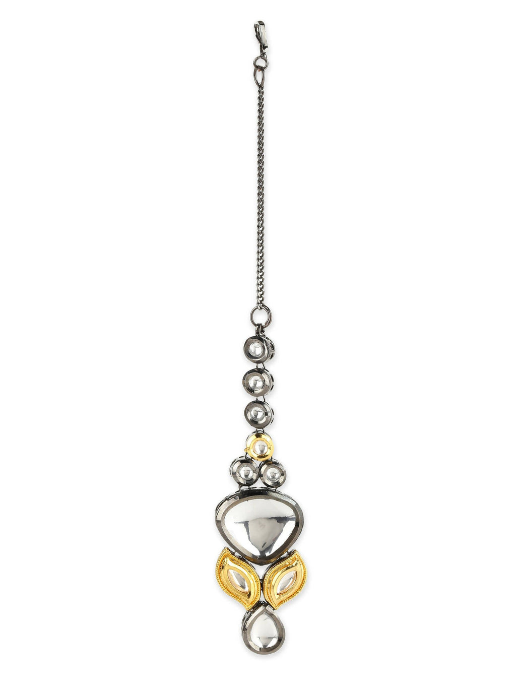 Gold-Polished White Kundan-Studded Maang Tikka - Ruby Raang | Grocsy