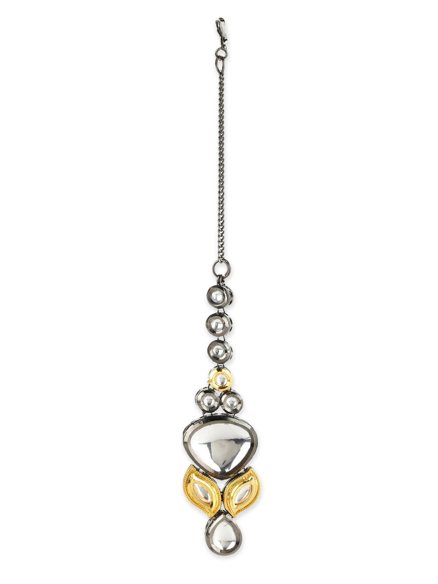 Gold-Polished White Kundan-Studded Maang Tikka - Ruby Raang | Grocsy