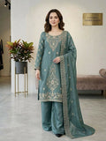 Teeya Creation Teal Color Gimmychu Silk Embroidery Work Wedding Wear Salwar Suit | Grocsy