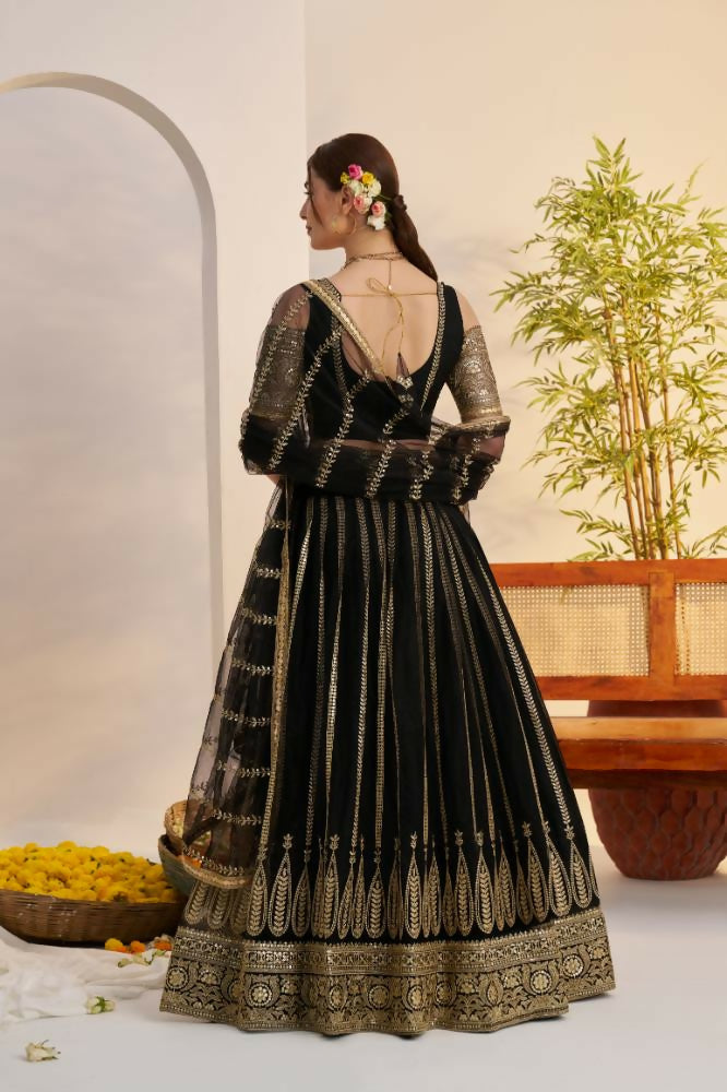 Aastha Fashion Black Butterfly Net Zari Work And Cotton Thread Work And Sequence Work Embroidery Wedding Wear Lehenga Choli | Grocsy