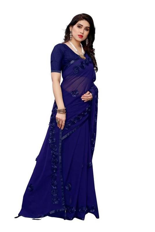 Vamika Navy Georgette Embroidery Saree (GULABO NAVY) | Grocsy