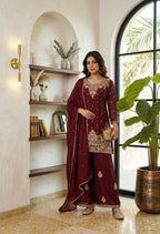 Teeya Creation New Latest Stylish Kurta Palazzo Set - Red | Grocsy