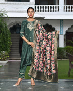 Vaasva Women's Silk Emboidered Solid Pant Set & Digital Printed Dupatta | Grocsy