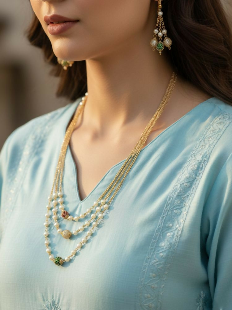 NVR Women Gold Plated Multicolour Artificial Beads Necklace with Earrings | Grocsy
