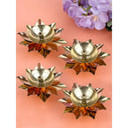 Tied Ribbons Gold-toned & Rose Gold-Toned 4 Pieces Antique Lotus Akhand Brass Diyas | Grocsy