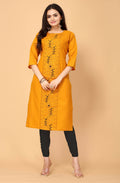 Musterd Cottan Slub Embroidery Kurti - Umi | Grocsy