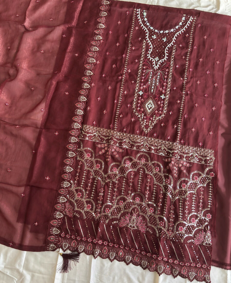 KC Red Pakistani Crunchy Silk Heavy Salwar Kameez For Women | Grocsy