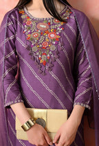 Joban Fashion Mauve Premium Pure Viscose Print Dola With Handwork Kurta Set | Grocsy