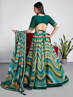 House of Panchhi Green Organza Siroski Stone Work Leheriya Print Lehenga Choli & Dupatta | Grocsy