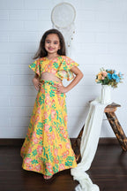 Aayaa Designer Printed Chinon Crochet Sequance Kids Lehenga Choli - Yellow | Grocsy