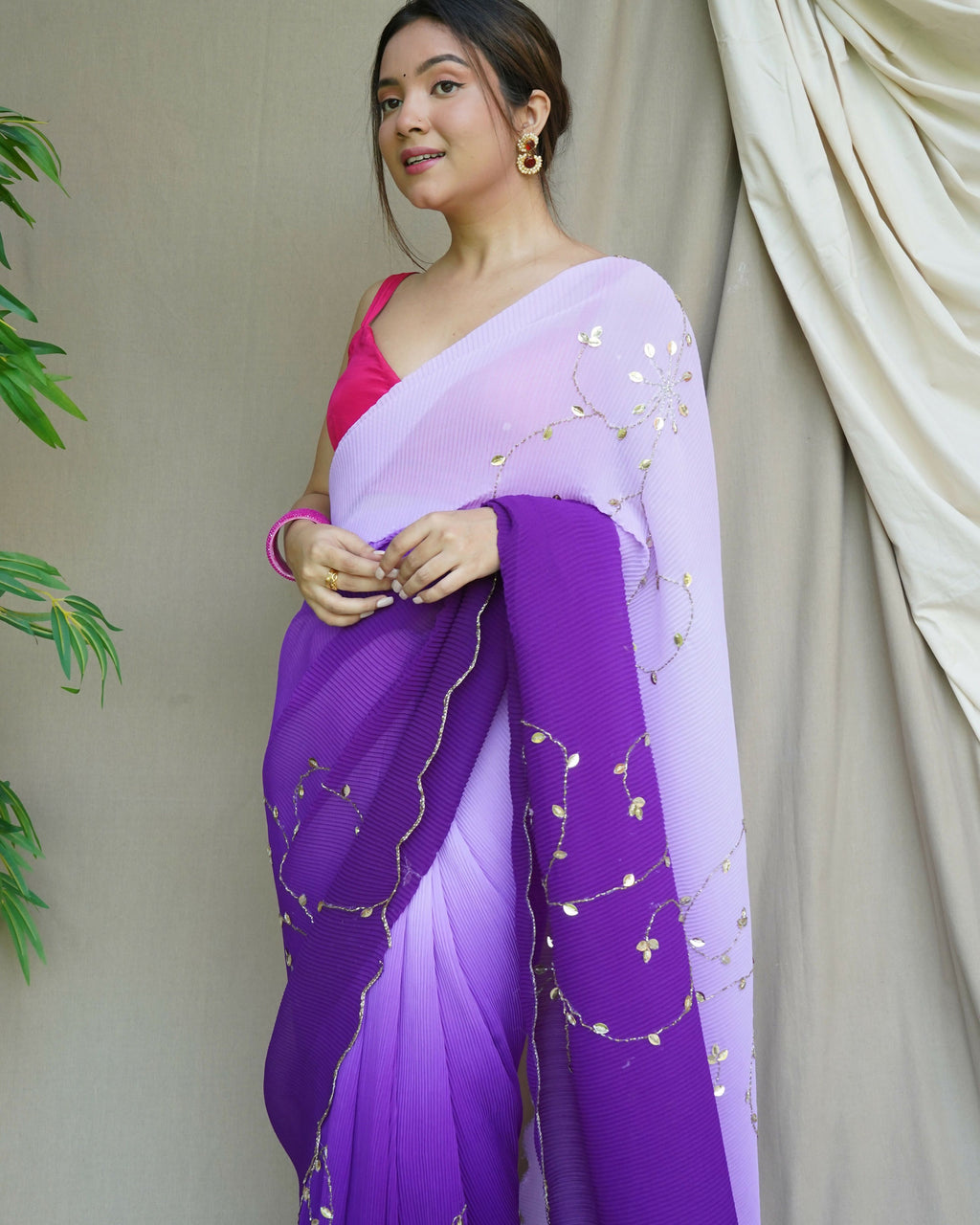 Vamsee Antara Purple Georgette Saree | Grocsy