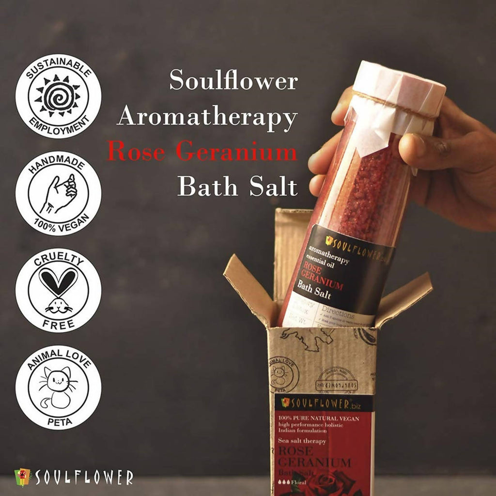 Soulflower Aromatherapy Essential Oil Rose Geranium Bath Salt | Grocsy