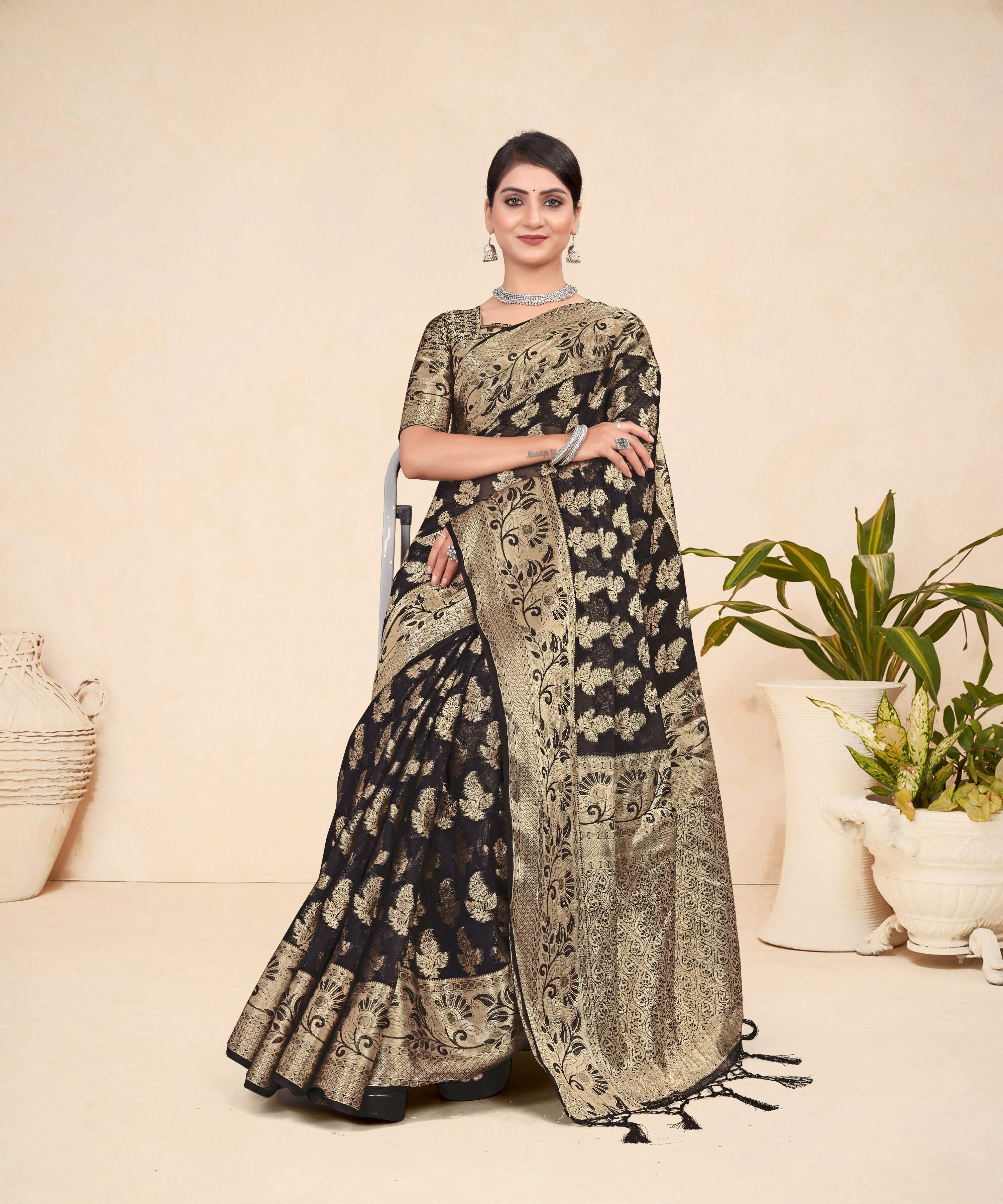 Black Viscose Weaving Designer Saree - Vandini | Grocsy