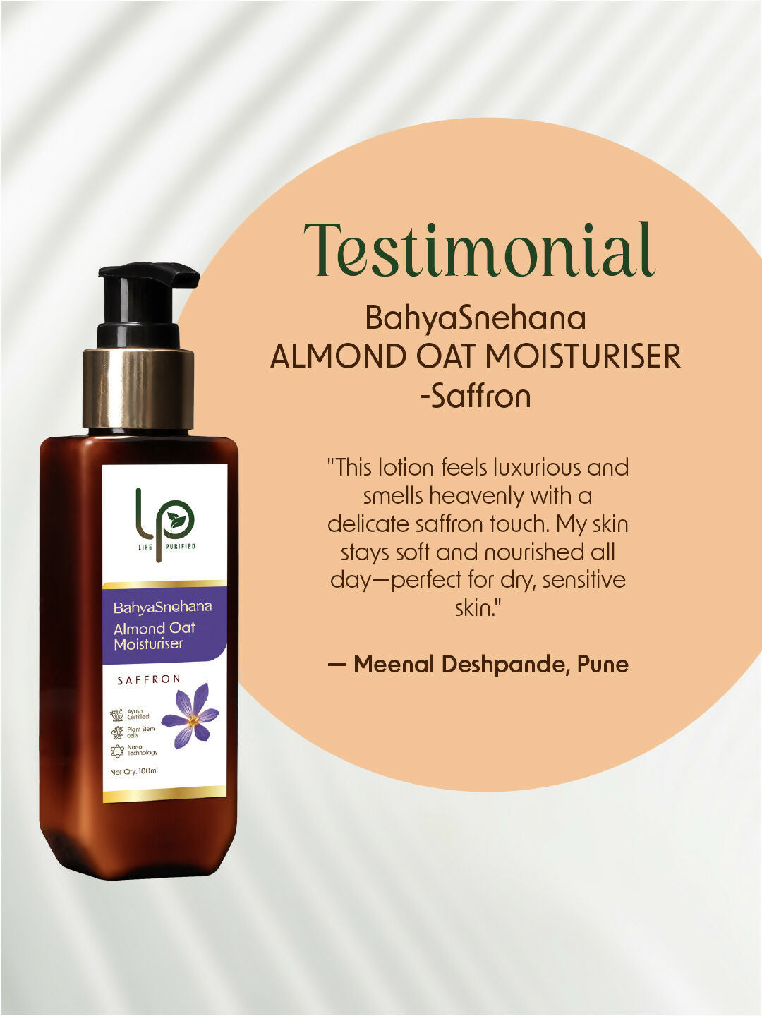 Life Purified Bahyasnehana Almond Oat Moisturiser - Body Lotion - Saffron | Grocsy