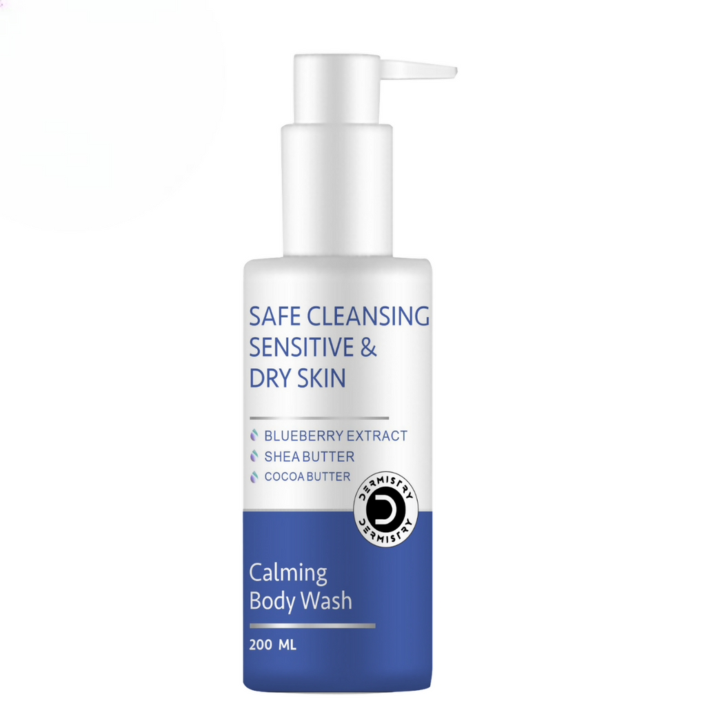 Dermistry Sensitive & Dry Skin Care Calming Soothing Body Wash Safe Soap Free Cleanser Blue Berry | Grocsy