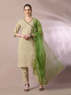 Myshka Women's Multi Printed Cotton Straight Party Kurta Set With Dupatta | Grocsy