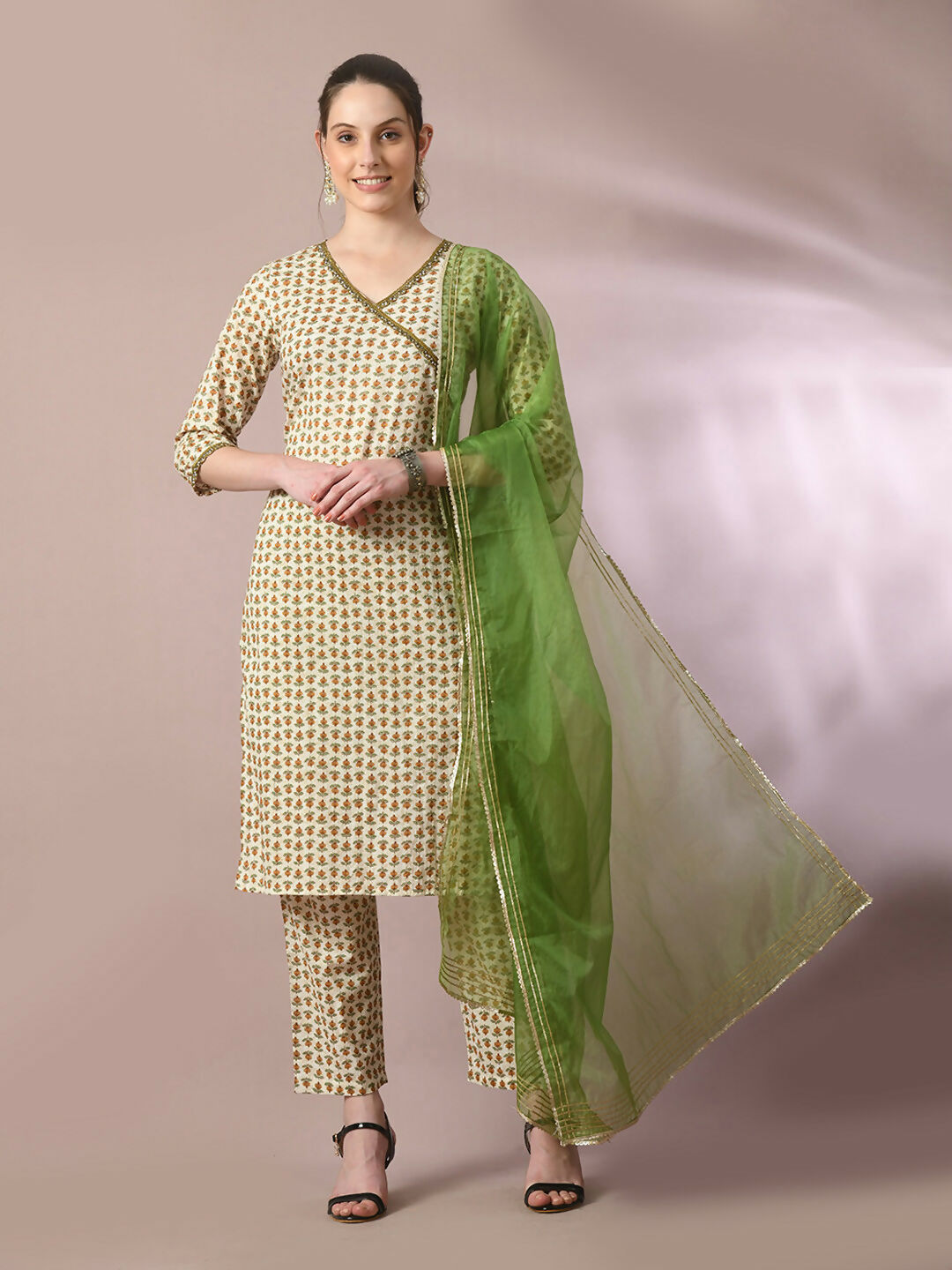 Myshka Women's Multi Printed Cotton Straight Party Kurta Set With Dupatta | Grocsy