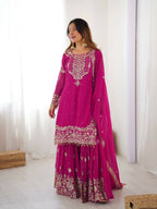 Teeya Creation Pink Color Faux Georgette Embroidery Work Wedding Wear Sharara | Grocsy