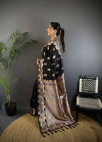 Joban Fashion Meenakari Black Woven Soft Silk Saree | Grocsy