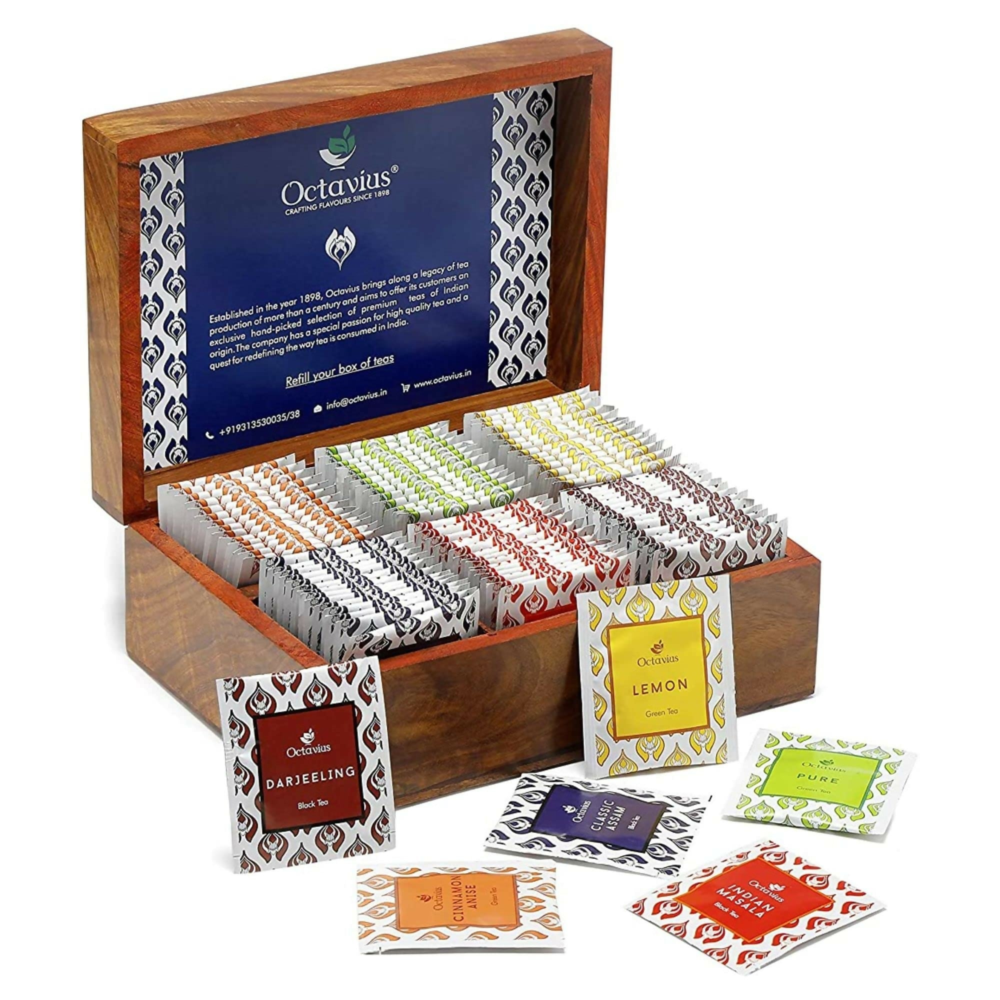 Octavius Dark Wood Caddy Wooden Gift Box - 90 Tea Bags | Grocsy