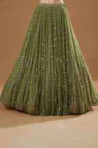 Jyoti Fashion Glamorous Olive Green Zari and Thread Embroidered Georgette Lehenga Choli with Dupatta | Grocsy